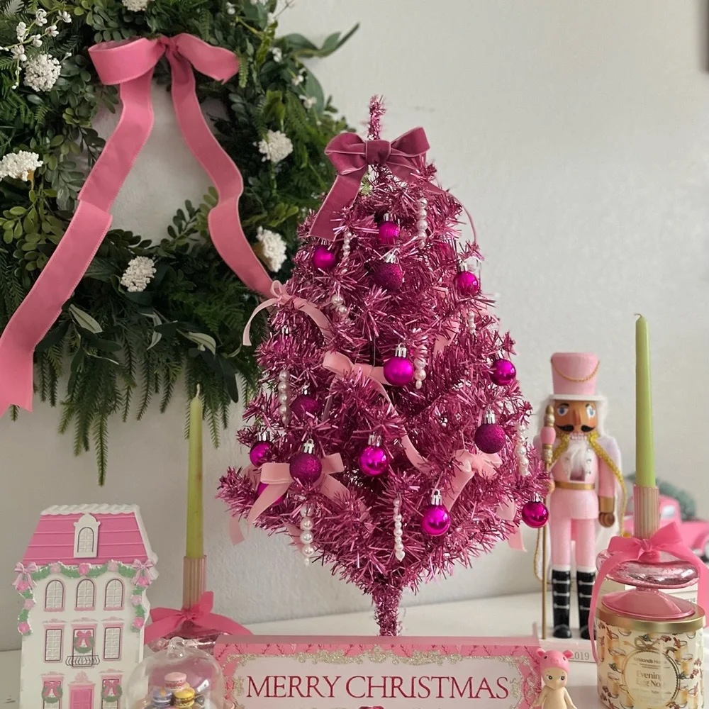 Pink Barbie Themr Christmas Tree 25” Glam Holiday Decor Vintage Style